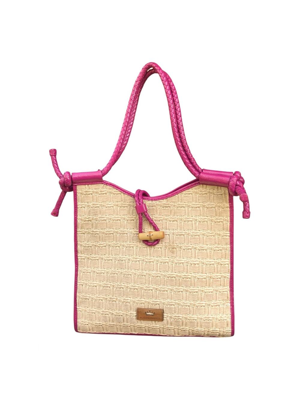 Elaine Turner Woven Tote Hot Pink Patent Trim Resort Palm Beach Shoulder Bag